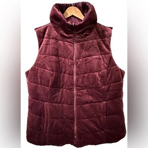 Chicos Zenergy Puffer Velour Reversible Quilted VEST Size 18 Merlot Red NWT $109